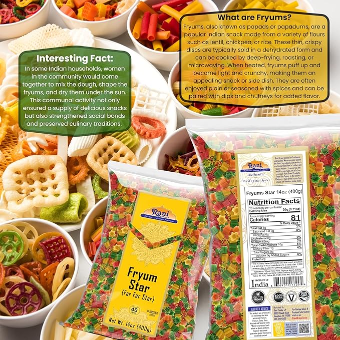Rani Far Far/Fryums (Wheat & Tapioca Pellet) Star Shape 14oz (400g) ~ Vegan, Kosher, Uncooked, Used