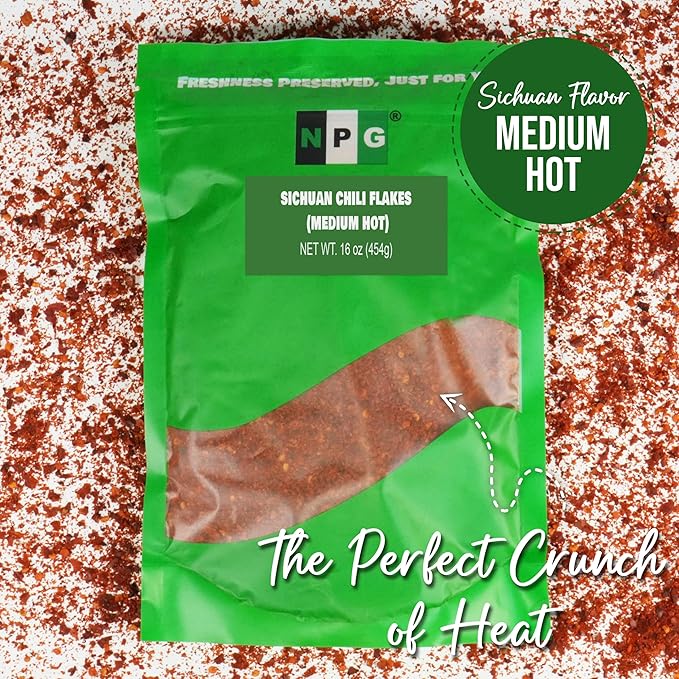 NPG Authentic Sichuan Chili Flakes 16 Ounces, Medium Hot, Szechuan Crushed Red Pepper Flakes Bulk