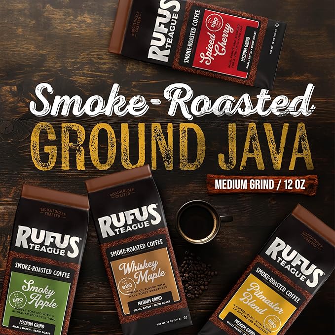 Rufus Teague Pitmaster Blend Ground Coffee, Gourmet Fresh Dark Roasted Coffee, Smoke Roasted Java