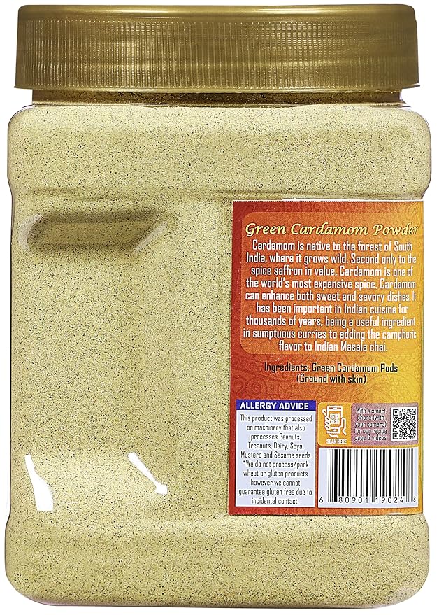 Rani Green Cardamom Pods Powder, Ground with Green Husks (Hari Elachi) 17.5oz (1.1lbs) 500g PET Jar