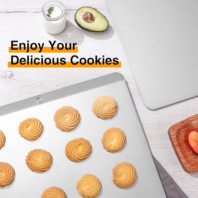 HONGBAKE 2 Pieces Large Flat Cookie Sheet No Edges, Nonstick Insulated Baking Pan, Commercial Oven