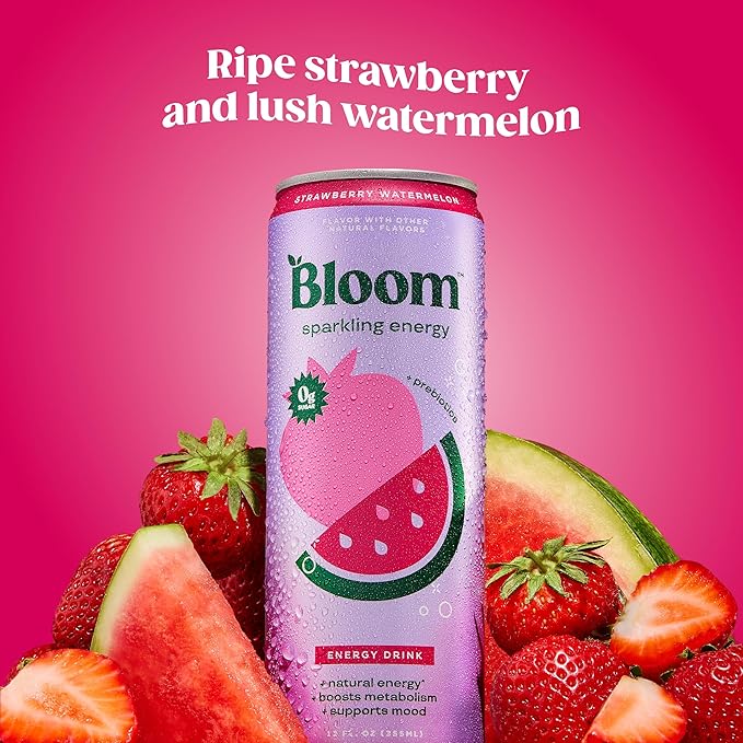 Bloom Nutrition Sparkling Energy Drink - Natural Caffeine, Zero Sugar, 180mg Caffeine