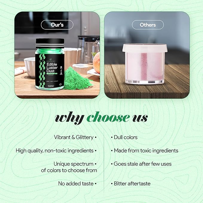 BeePoint Green Edible Luster Dust 15g - Food Grade, Vibrant Color Shimmer Powdered Dust for Drinks