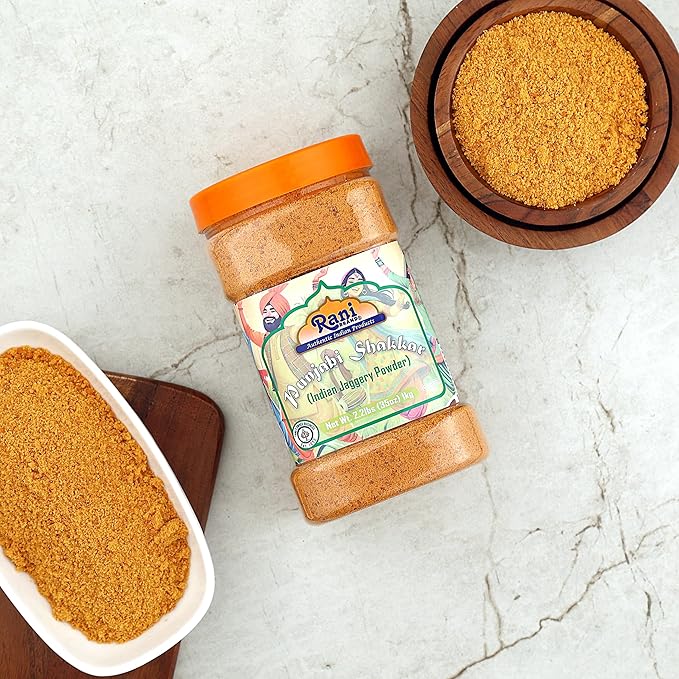 Rani Punjabi Shakkar (Gur Jaggery Powder) Indian Unrefined Raw Cane Sugar 35oz (2.2lbs) 1kg PET Jar