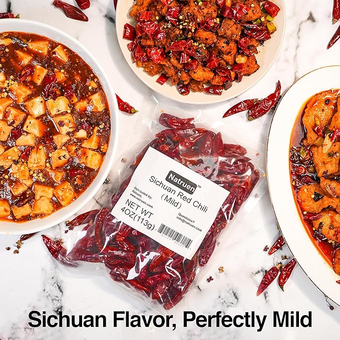 Natruen Whole Dry Szechuan Chinese Red Chili Pods 4 Oz, Mild, Facing Heaven Chili, Spicy Sichuan