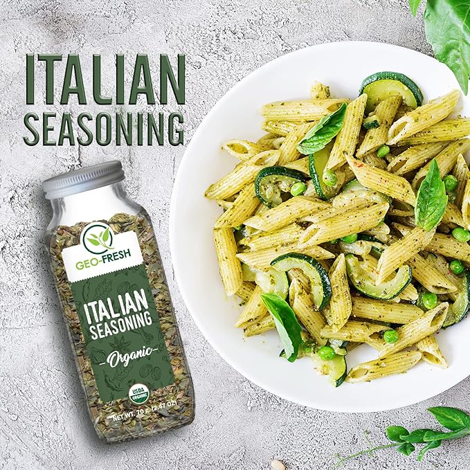 Geo-Fresh Organic Italian Seasoning, 2.47 oz (70g), Non-GMO, Kosher, 100% Organic Herbs, Basil
