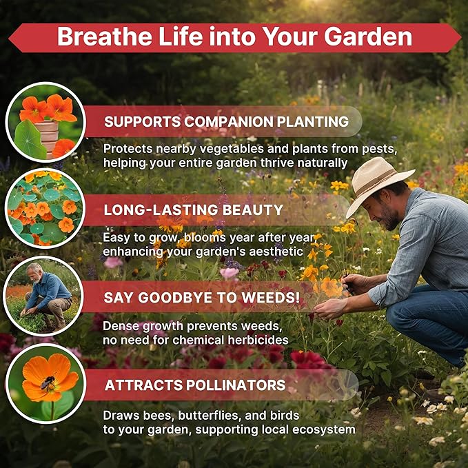 Nasturtium Seeds Pack 4 oz - Over 700 Non-GMO Heirloom Nasturtium Seeds for Planting, Edible