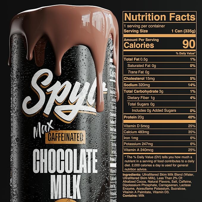 High Protein Max Chocolate Milk with 140mg Caffeine & 20g Protein - 90 Calories, Ready to Drink