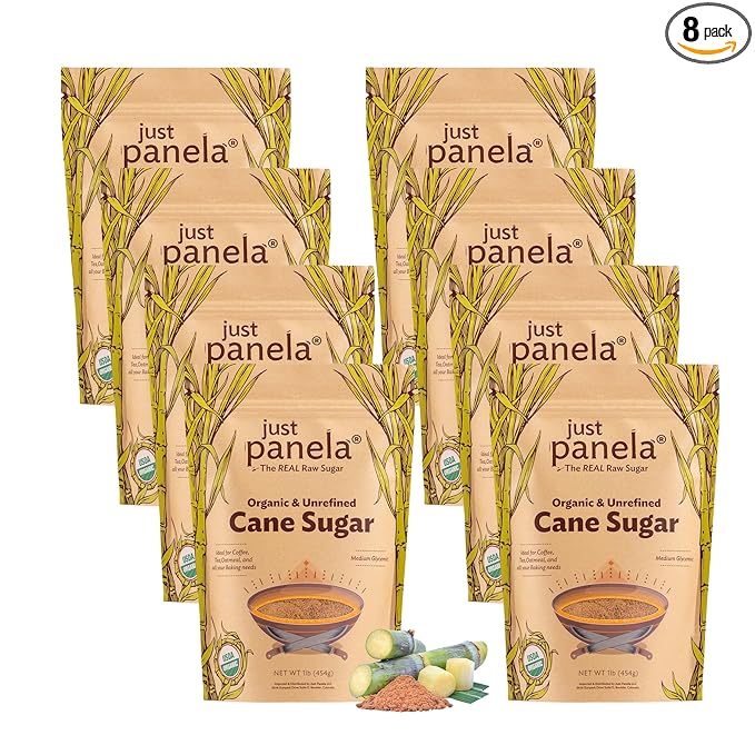 Just Panela Organic Unrefined Cane Sugar 1 Pound Pack of 8 | 100% Unprocessed, Raw Sugar | Great