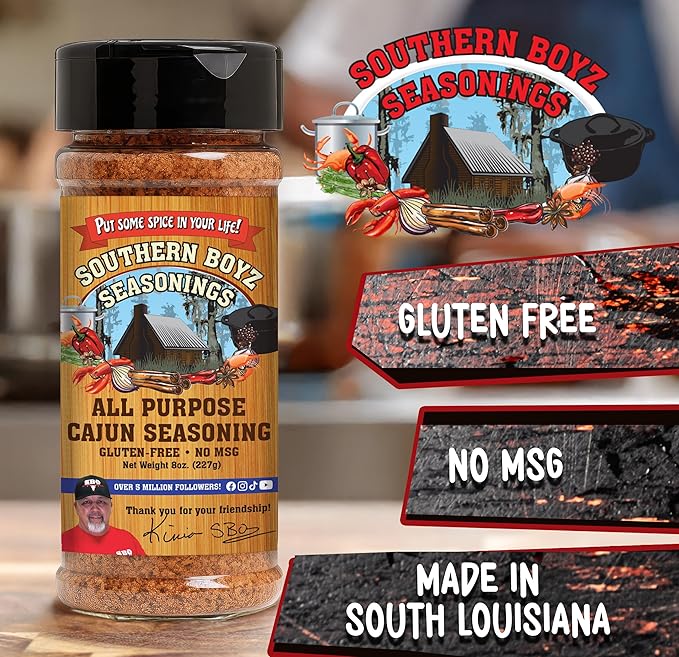 Southern Boyz All Purpose Cajun Creole Seasoning, 8 Ounce Shaker (No MSG, Gluten-Free Blend), 8