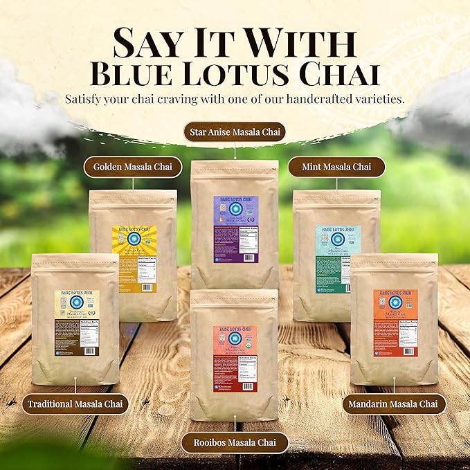 Blue Lotus Chai - Rooibos Masala Chai - Makes 530 Cups - 1 Pound Bulk Bag Masala Spiced Chai Powder