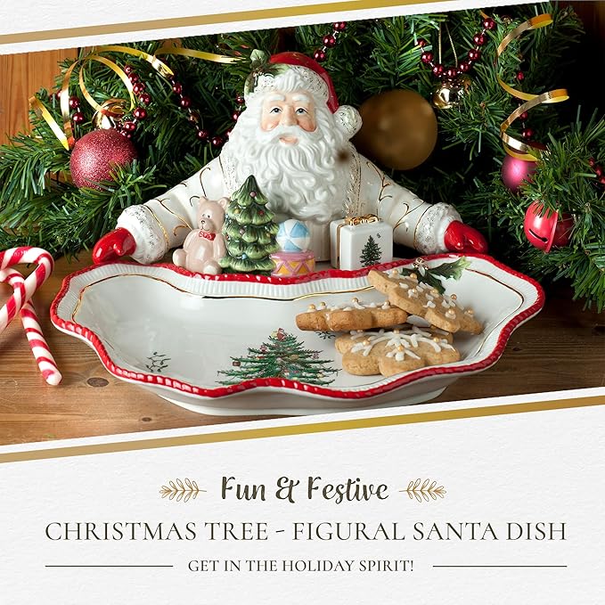 Spode Christmas Tree Gold Collection Figural Santa Dish, 12.25-Inch Holiday Décor Candy Bowl - Fine