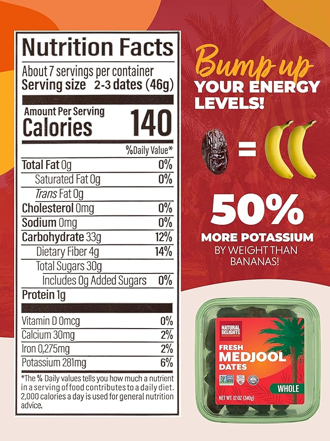 Natural Delights Medjool Dates – Large & Plump, Whole Non-GMO Verified, Good Source of Fiber