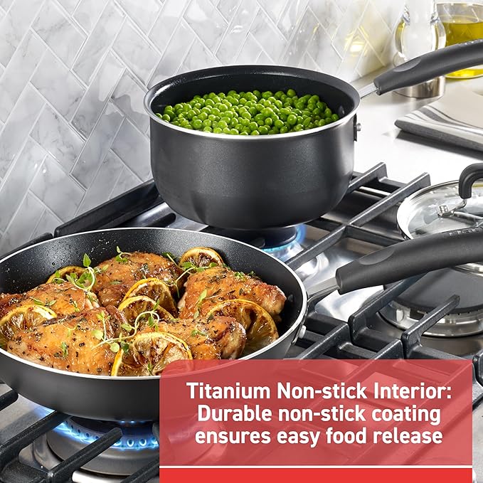 T-fal Signature Nonstick Cookware Set 12 Piece, Oven Broiler Safe 350F, Pots and Pans, Kitchen