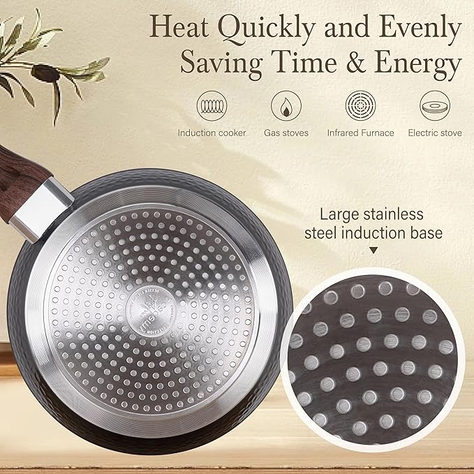 Kitchen Academy Induction Pots and Pans Set Non Stick - 12 Pcs Nonstick Kitchen Cookware Set, Black