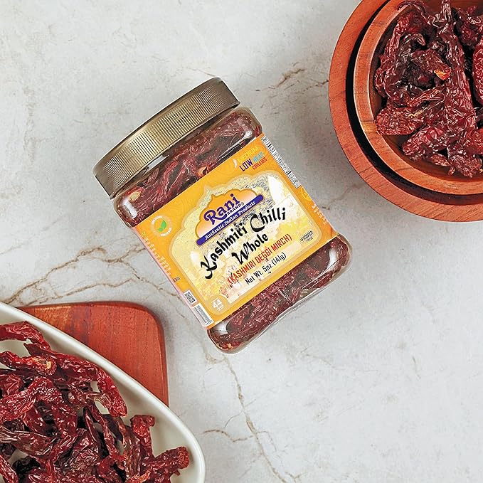 Rani Kashmiri Chilli Whole (Deggi Mirch, Low Heat) 5oz (141g) PET Jar ~ Natural | Salt-Free | Vegan