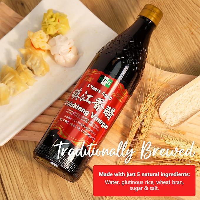 NPG Chinkiang Vinegar 19.61 Fl Oz (580ml), 3 Years Aged Zhenjiang Black Rice Vinegar, Naturally