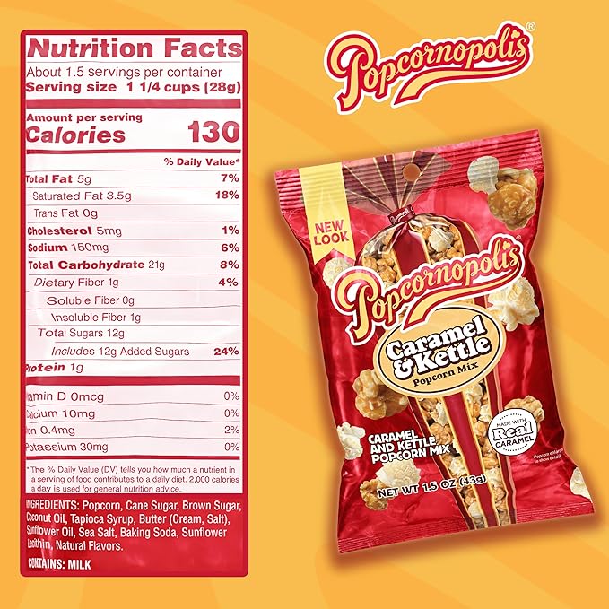 Popcornopolis Caramel & Kettle Mix 6 ct, 1.5 oz Case, Caramel & Kettle Mix Flavored Indulgent