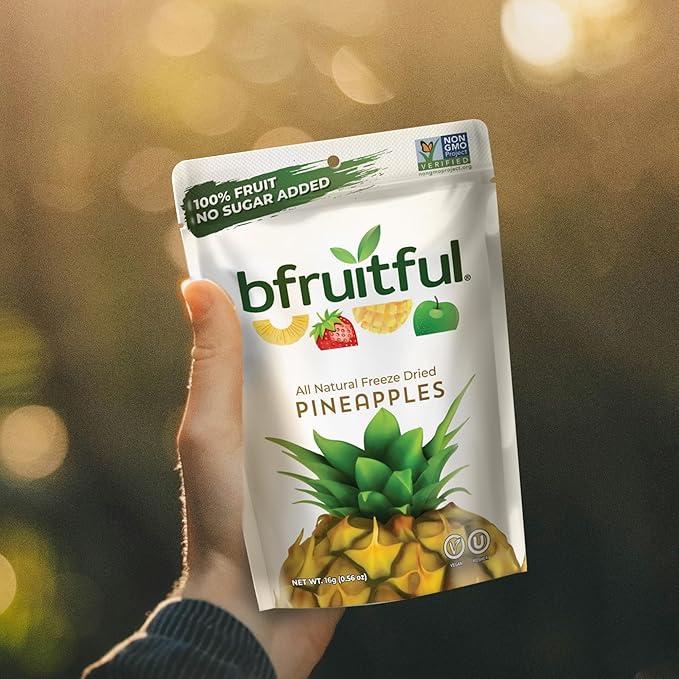 bfruitful Freeze-Dried Pineapple, Freeze Dried Fresh Fruit Bites, Gluten Free, Vegan, Dairy Free
