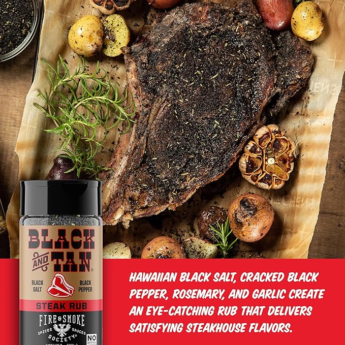Fire & Smoke Society Black & Tan Steak Seasoning | BBQ Rubs, Steak Rub for Smoking and Grilling