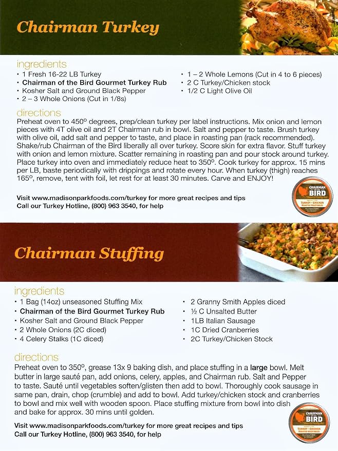 2 Pack of Perfet Poultry Pack - Chairman of the Bird Gourmet Turkey Rub + Stan's Premiun Chicken