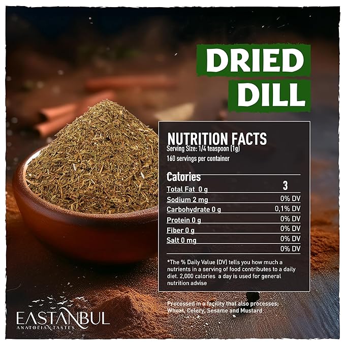 Eastanbul Dill Weed, 2.5oz Dried Dill Weed, Eneldo En Povlo, Pure, Freshly Cut, Sifted