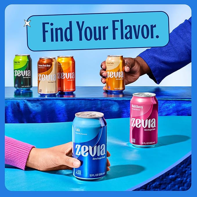 Zevia Zero Sugar Soda, Cola, 12 oz Cans (24-Pack) ??Naturally Sweetened, Zero Calorie Sugar Free