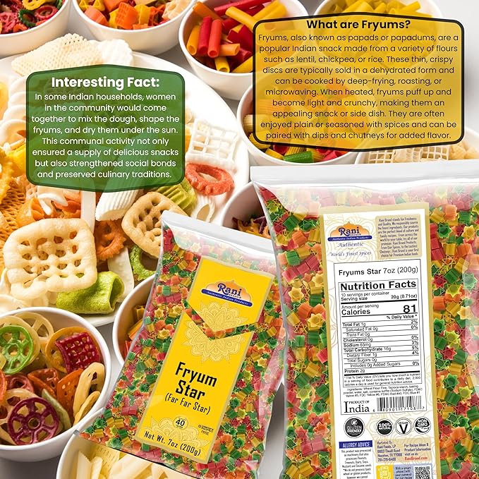 Rani Far Far/Fryums (Wheat & Tapioca Pellet) Star Shape 7oz (200g) ~ Vegan, Kosher, Uncooked, Used