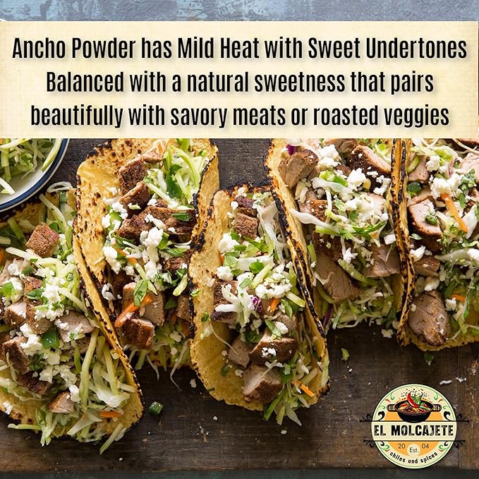 Ancho Chile Powder 4 oz Premium Single Ingredient From Mexico El Molcajete Brand for Sauces, Salsa