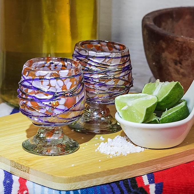 Authentic Mexican Tequila Hand Blown Shot Glasses - Set of 4-2 oz - Mini Glass Snifters - Heavy