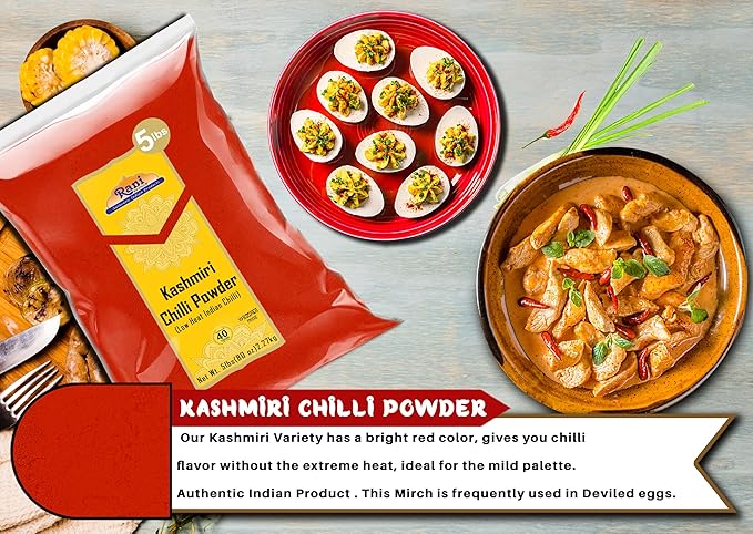 Rani Kashmiri Chilli Powder (Deggi Mirch, Low Heat) Ground Indian Spice 80oz (5lbs) 2.27kg Bulk ~