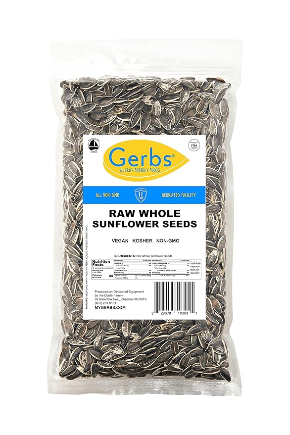 Gerbs Raw Whole Sunflower Seeds 1 lb. | In-Shell, No Additives, Resealable Bag | Crack-and-Eat