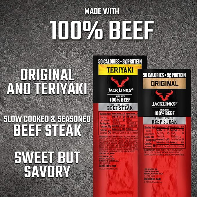 Jack Link's Beef Steak, Original and Teriyaki - Protein Snacks, Meat Snack, Good Source of Protein