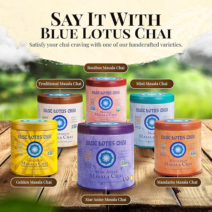 Blue Lotus Chai - Star Anise Masala Chai - Makes 100 Cups - 3 Ounce Masala Spiced Chai Powder with