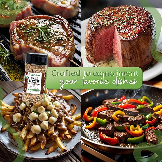 FreshJax Grill Master Montreal Steak Seasoning ??Organic Low Sodium 6.0 oz Bottle, Bold BBQ &