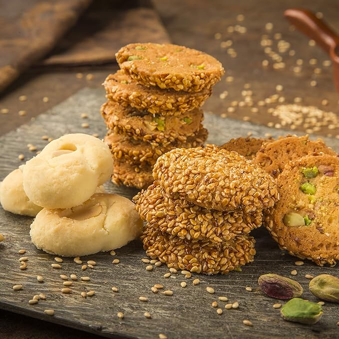 Zalatimo Sweets Since 1860, 100% All-Natural Sesame & Butter Shortbread Cookies, Round Gift Tin