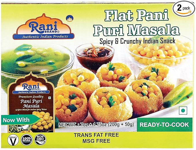 Rani Pani Puri Coins (Uncooked, Microwaveable wheat and Semolina Coins) 7oz (200g) with Pani Puri