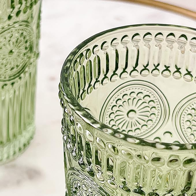 Kate Aspen Vintage Ribbed Green Drinking Glasses, Set of 6 (13oz)