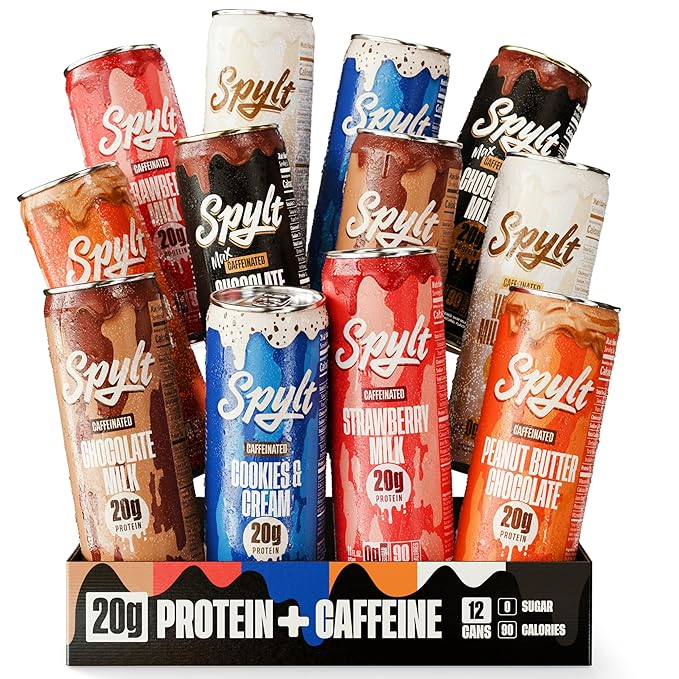 High Protein Milk - 6 Flavor Variety Pack with 60mg Caffeine & 20g Protein - 90 Calories, Ready to