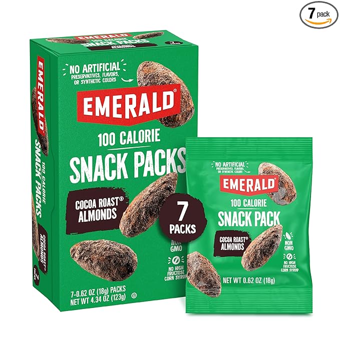 Emerald Nuts Cocoa Roast Almonds 7 Ct (1-Pack), 100-Calorie Individual Packs, Kosher Certified