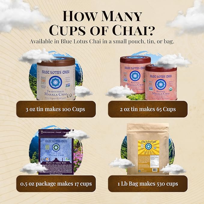 Blue Lotus Chai ??Organic Rooibos Masala Chai - Makes 265 Cups ??Caffeine-Free, No Steeping, No