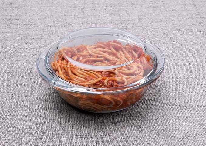 Round Glass Casserole Dish with Glass Lid, Nesting Glass Baking Dish, Heat, Cold and Shock Proof