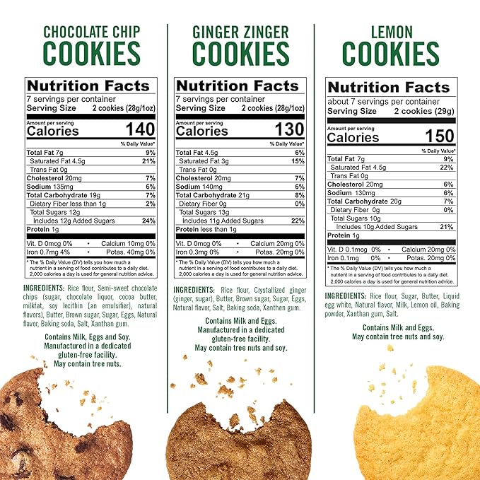 Tate's Bake Shop Gluten Free Cookies Variety Pack, Lemon, Ginger Zinger and Chocolate Chip Cookies
