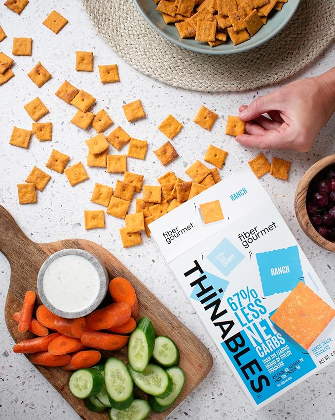Fiber Gourmet Ranch Thinables Baked Cheese Crackers – Low Calorie, High Fiber Snack – 6g Net Carbs