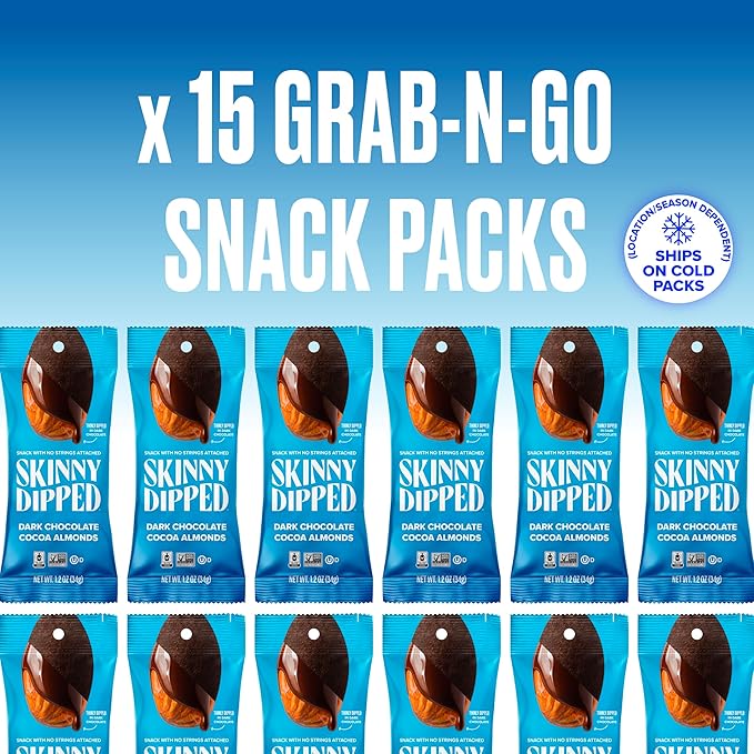 SkinnyDipped Dark Chocolate Cocoa Almonds, Chocolate Covered Almonds, Low Sugar, Gluten Free