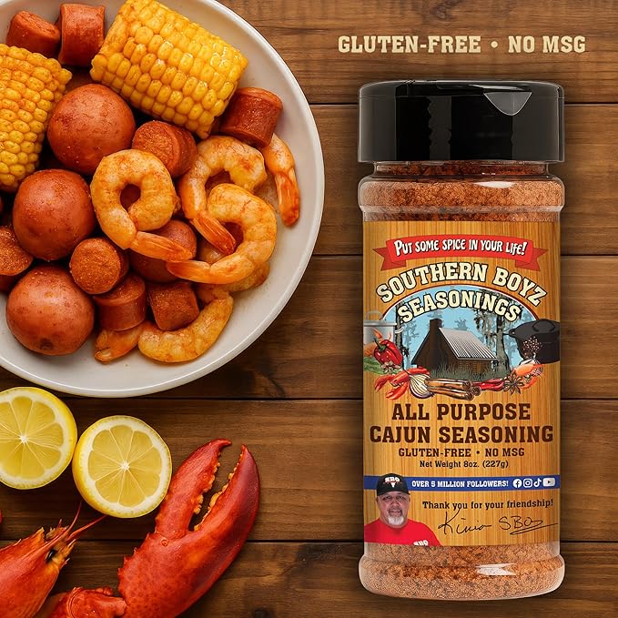 Southern Boyz All Purpose Cajun Creole Seasoning, 8 Ounce Shaker (No MSG, Gluten-Free Blend), 8