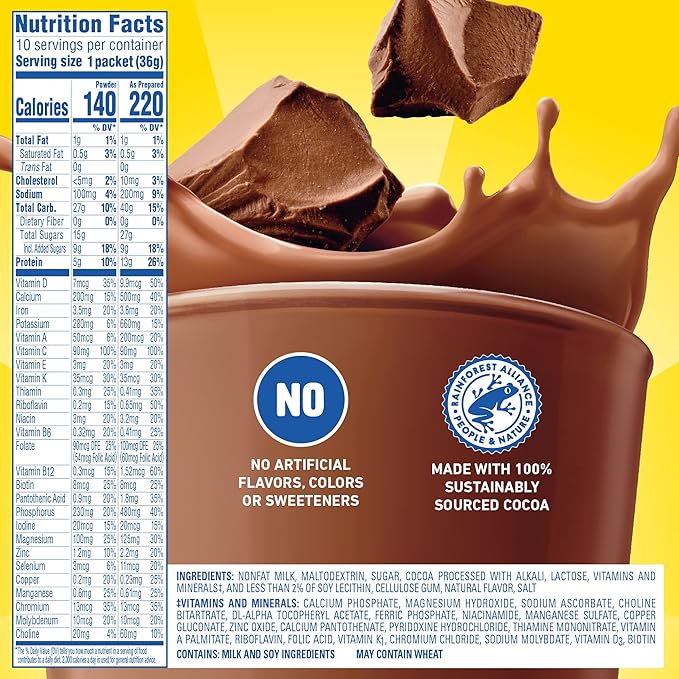 Carnation Breakfast Essentials Powder Drink Mix, Rich Milk Chocolate, 10 Count Box of 1.26 Ounce