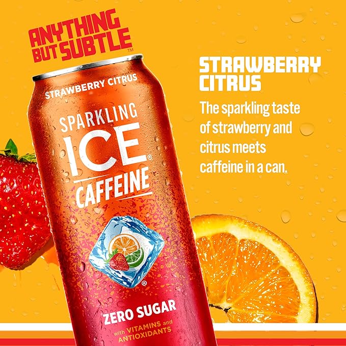 Sparkling Ice Caffeine Strawberry Citrus Sparkling Water with Caffeine, Zero Sugar, with