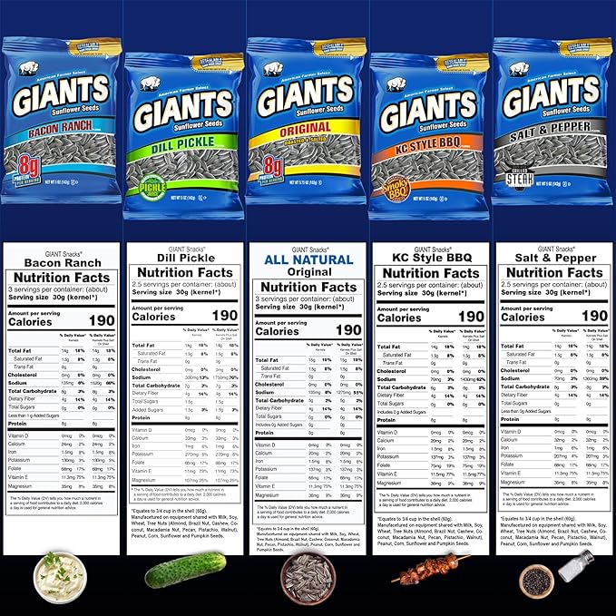 GIANTS Sunflower Seeds Variety Pack - Flavored Sunflower Seeds to Eat, Sunflower Seeds Bulk, Dill
