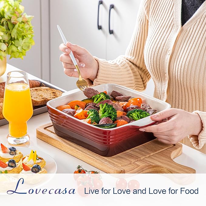 LOVECASA 8x8 inch Baking Pan, 2 Quart Square Cake Pan Baking Dish for Oven, Stoneware Brownie Pan